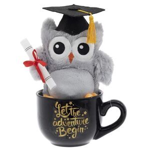 NWT ME Grad Prom Let the adventure Begin with Plush tassel & Diploma Owl Mug